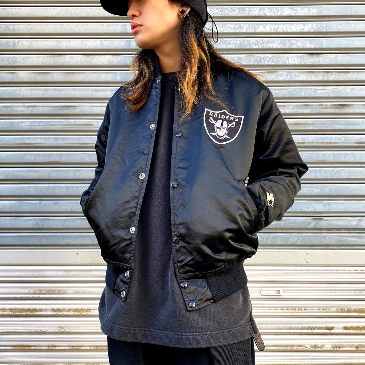90年代 スターター NFL RAIDERS ナイロンスタジャン メンズM 古着 USA  