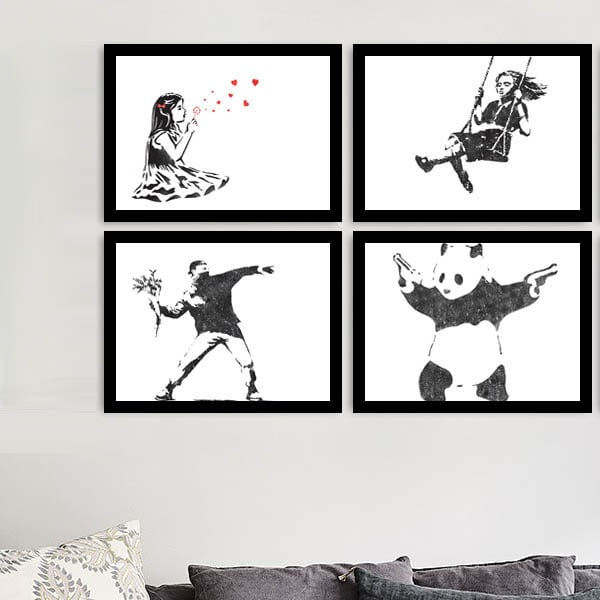 単品 33×43cm アートパネル 枠付きフレーム絵画 バンクシー 風船と少女