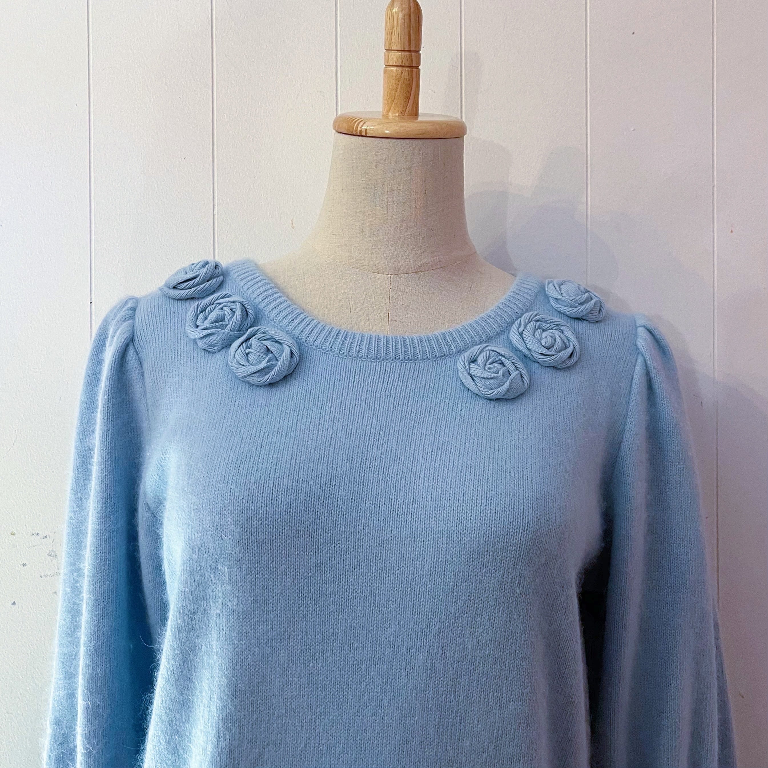 light blue rose knit sweater