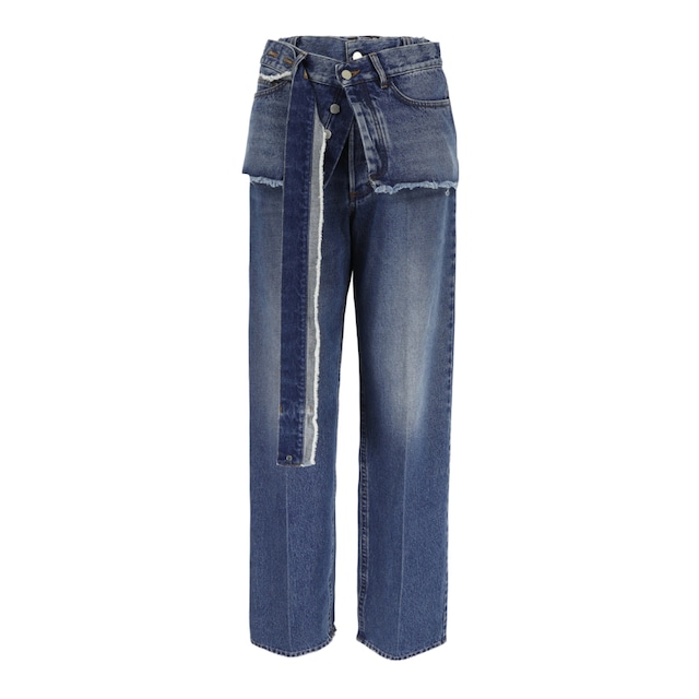 MERYLL ROGGE  DENIM PANT WITH WAISTPIECE & BELT  BLUE