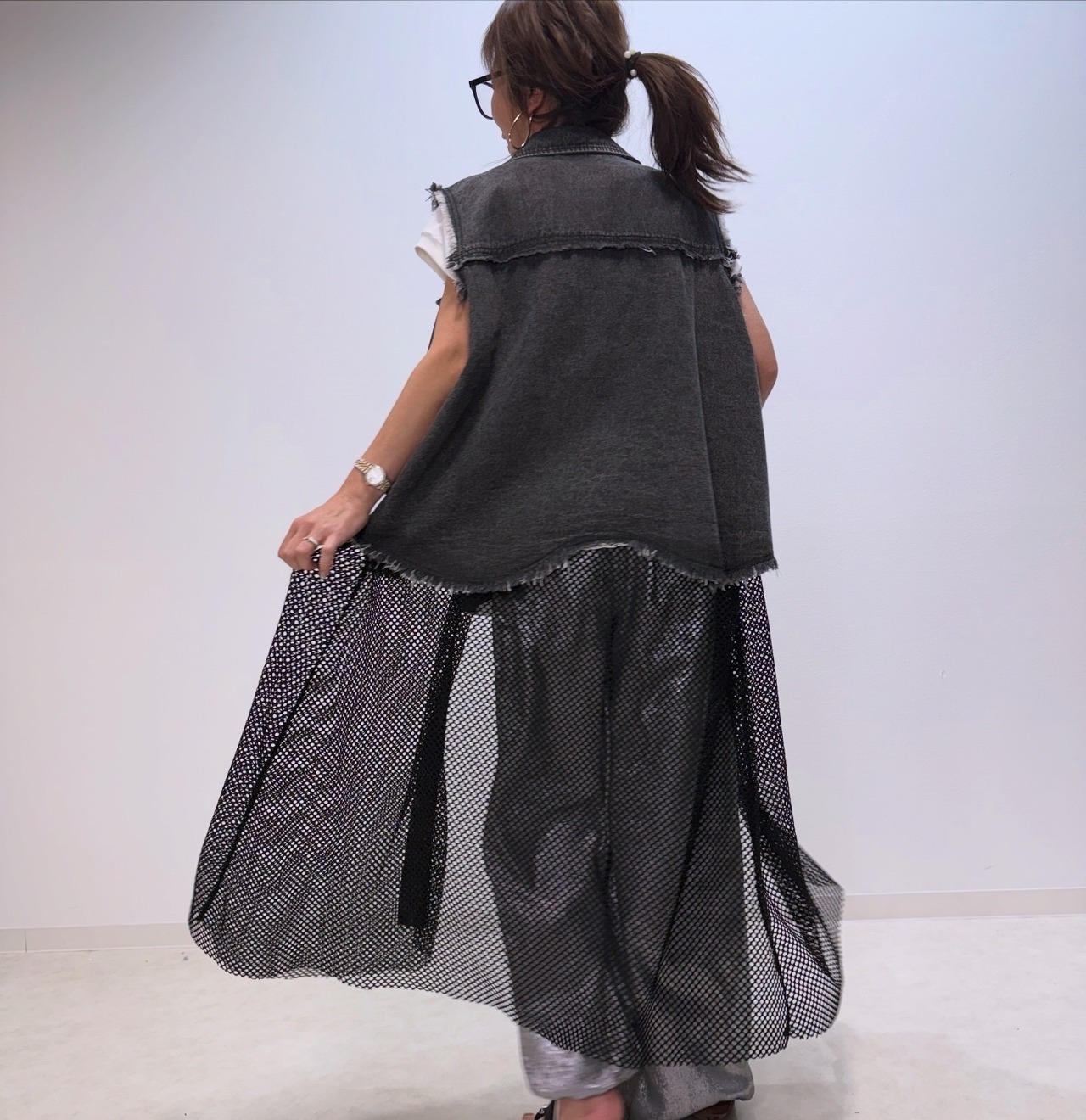 ミカーレミカーレ MICALLEMICALLE デニムメッシュドッキングベスト