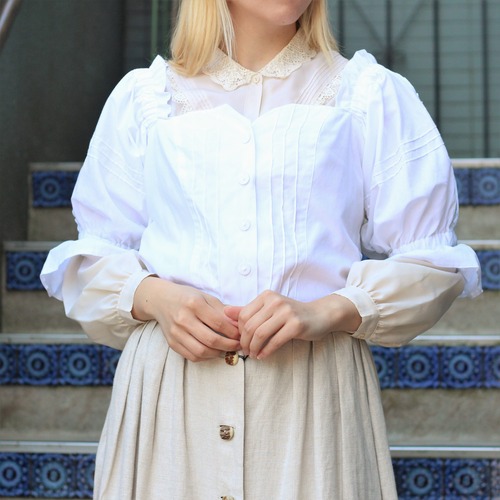 EU VINTAGE LANDHAUS FRILL DESIGN TYROLEAN BLOUSE/ヨーロッパ古着フリルデザインフリルデザインチロリアンブラウス