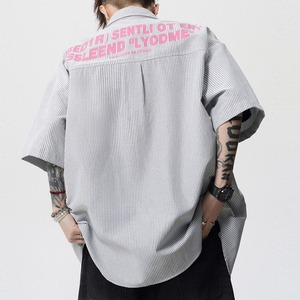 ロゴバックプリントストライプルーズフォルムシャツ 2col   A00261
