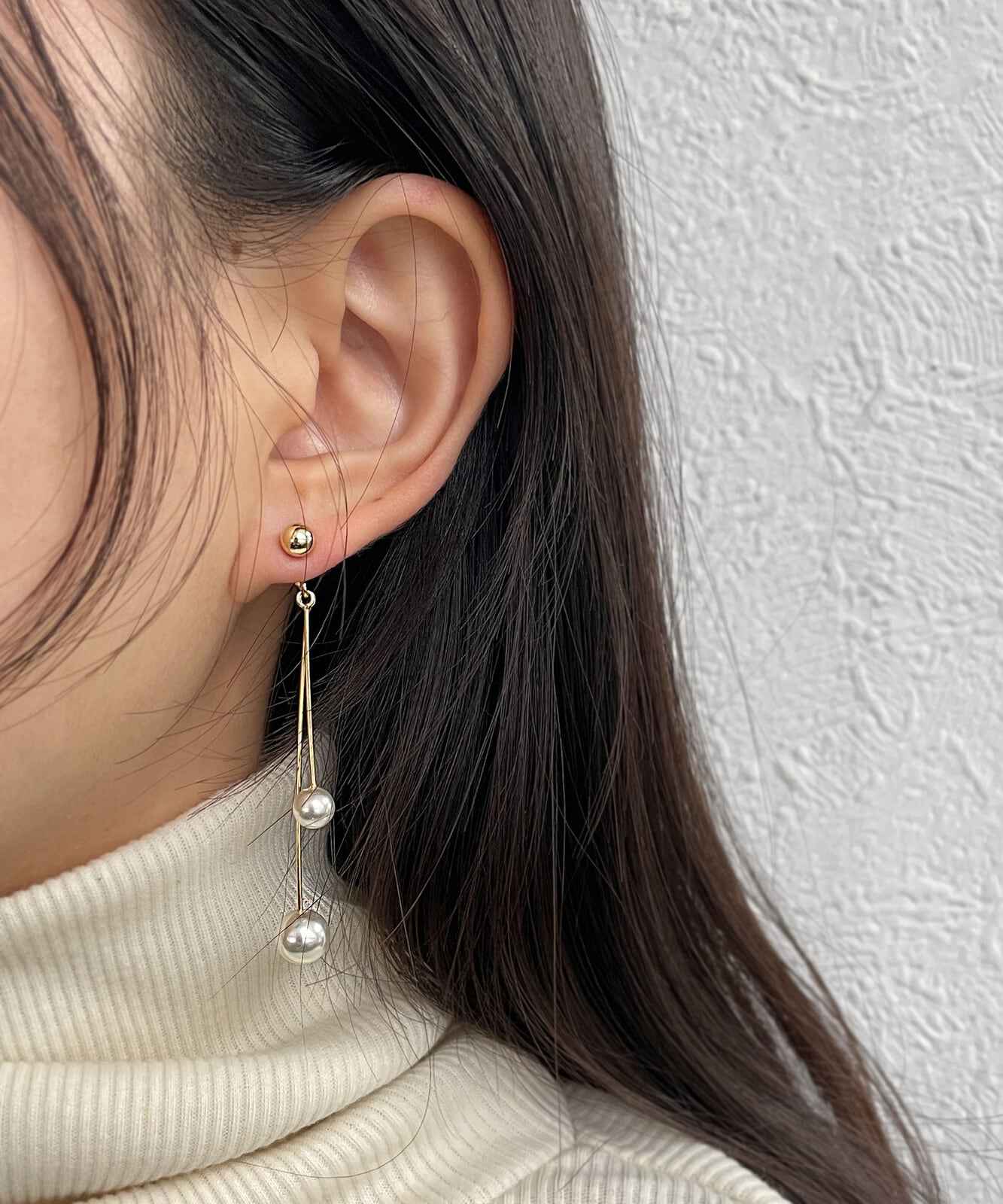 2連 チェーン パール ドロップピアス 真鍮 韓国製