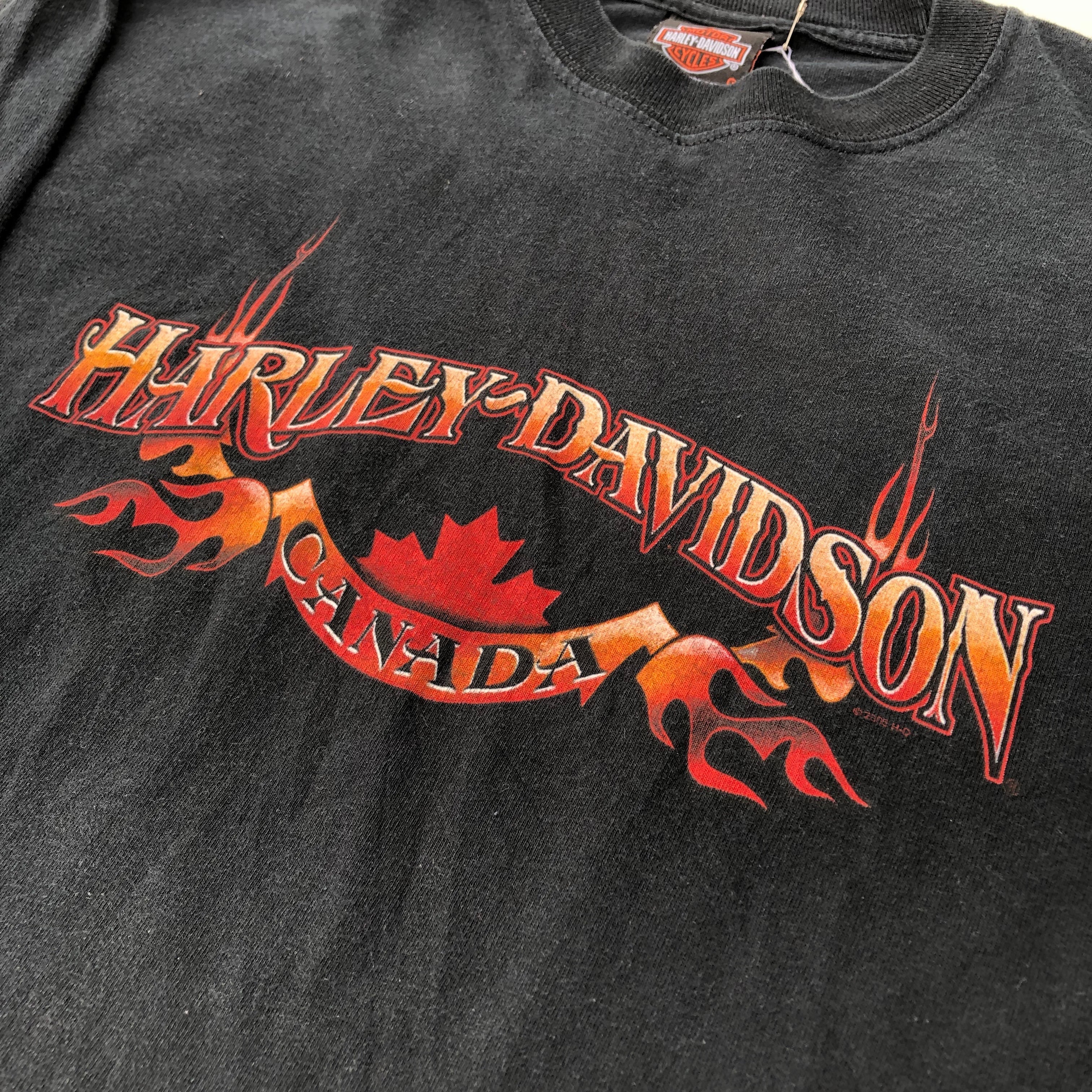 00's 2005年製 ハーレーダビッドソン ファイヤーパターン Tシャツ 黒 