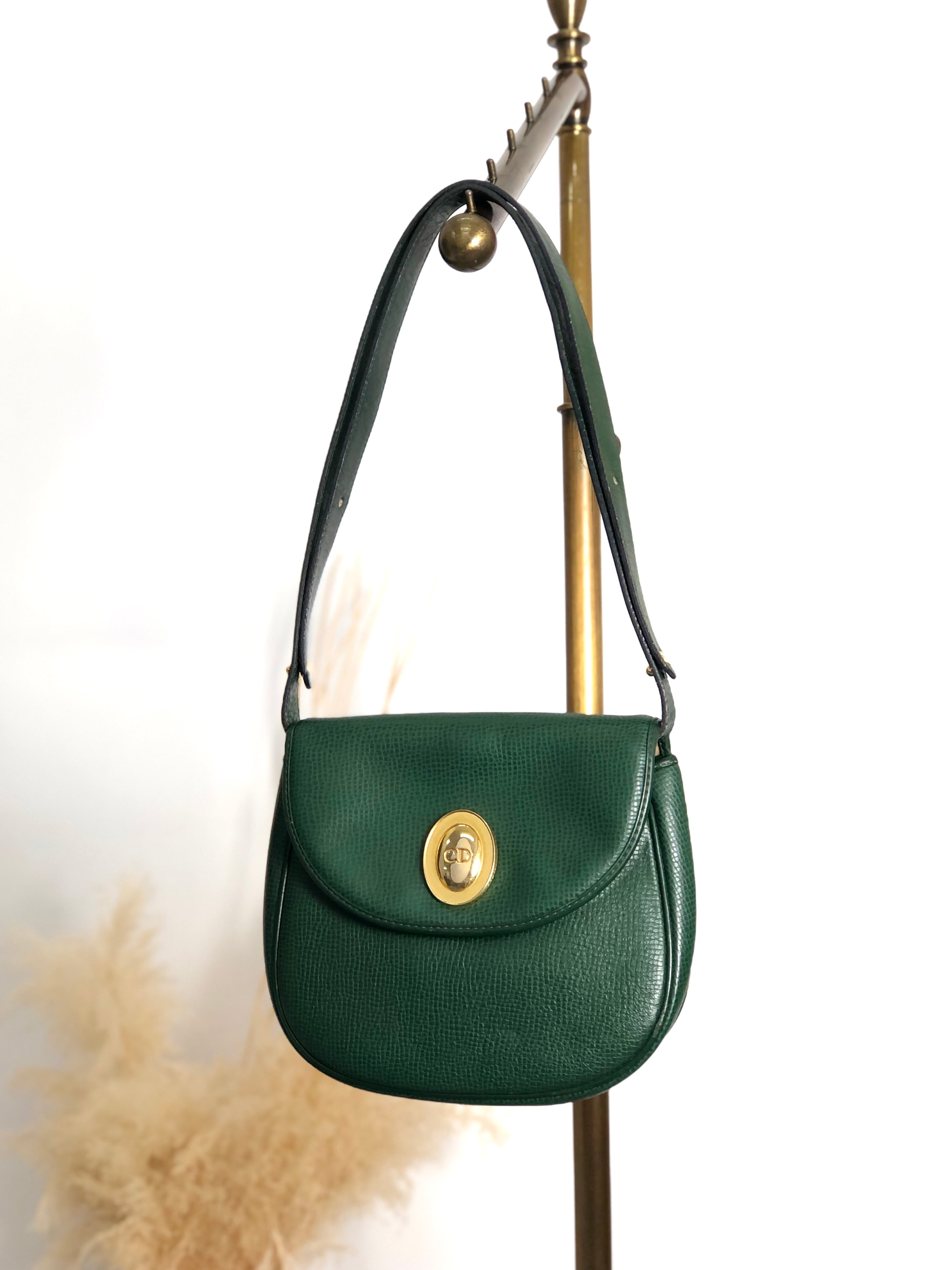 Christian Dior クリスチャン ディオール ショルダーバッグ グリーン オーバル ロゴ レザー vintage ヴィンテージ オールド gi6xyr