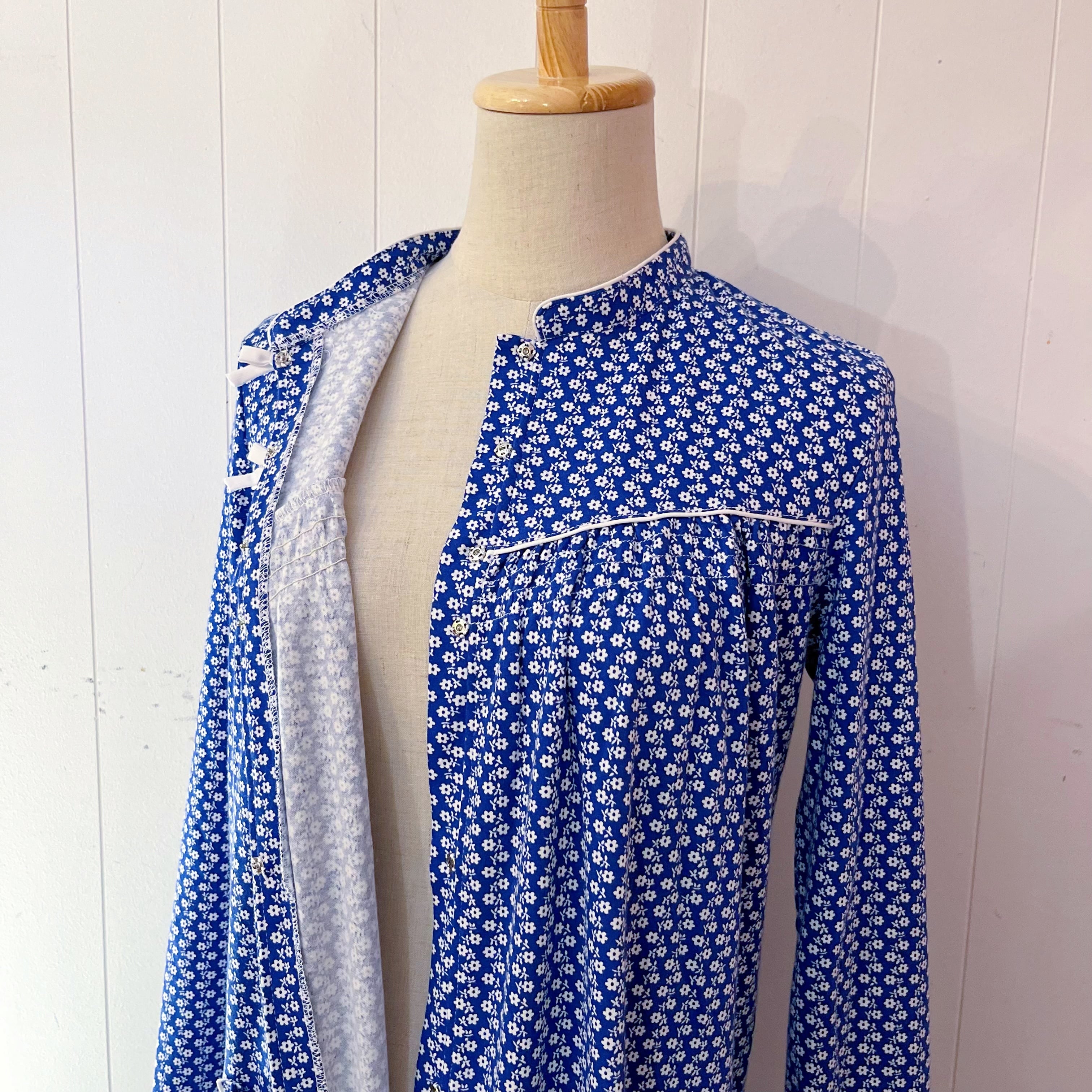 blue white flower neglige one-piece