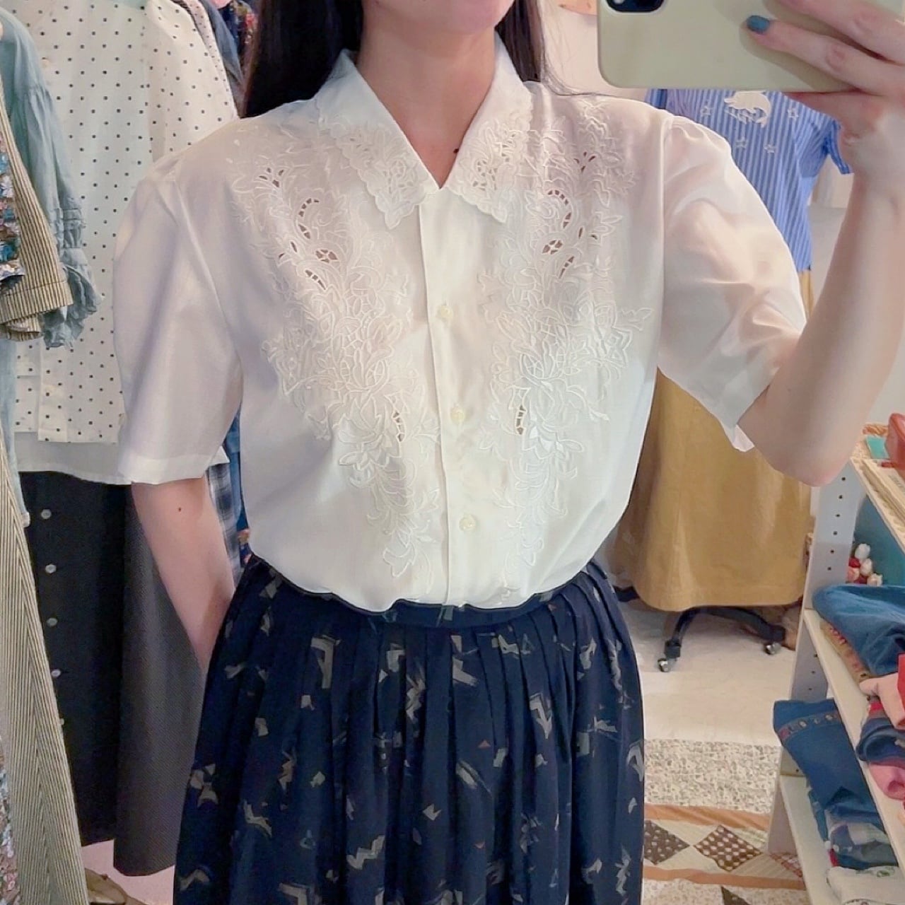 botanical embroidery white blouse