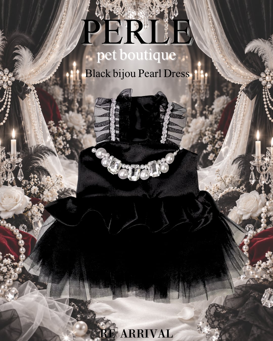 Black bijou pearl pet dress