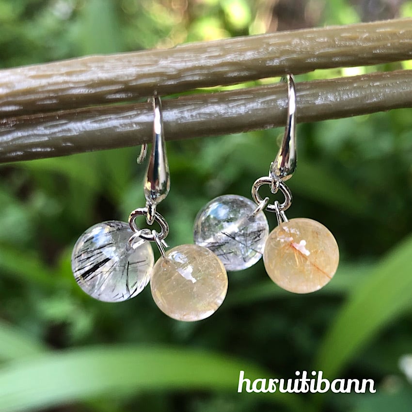 14kgfピアス/ イアリング / 9mm タイチンルチルクォーツ