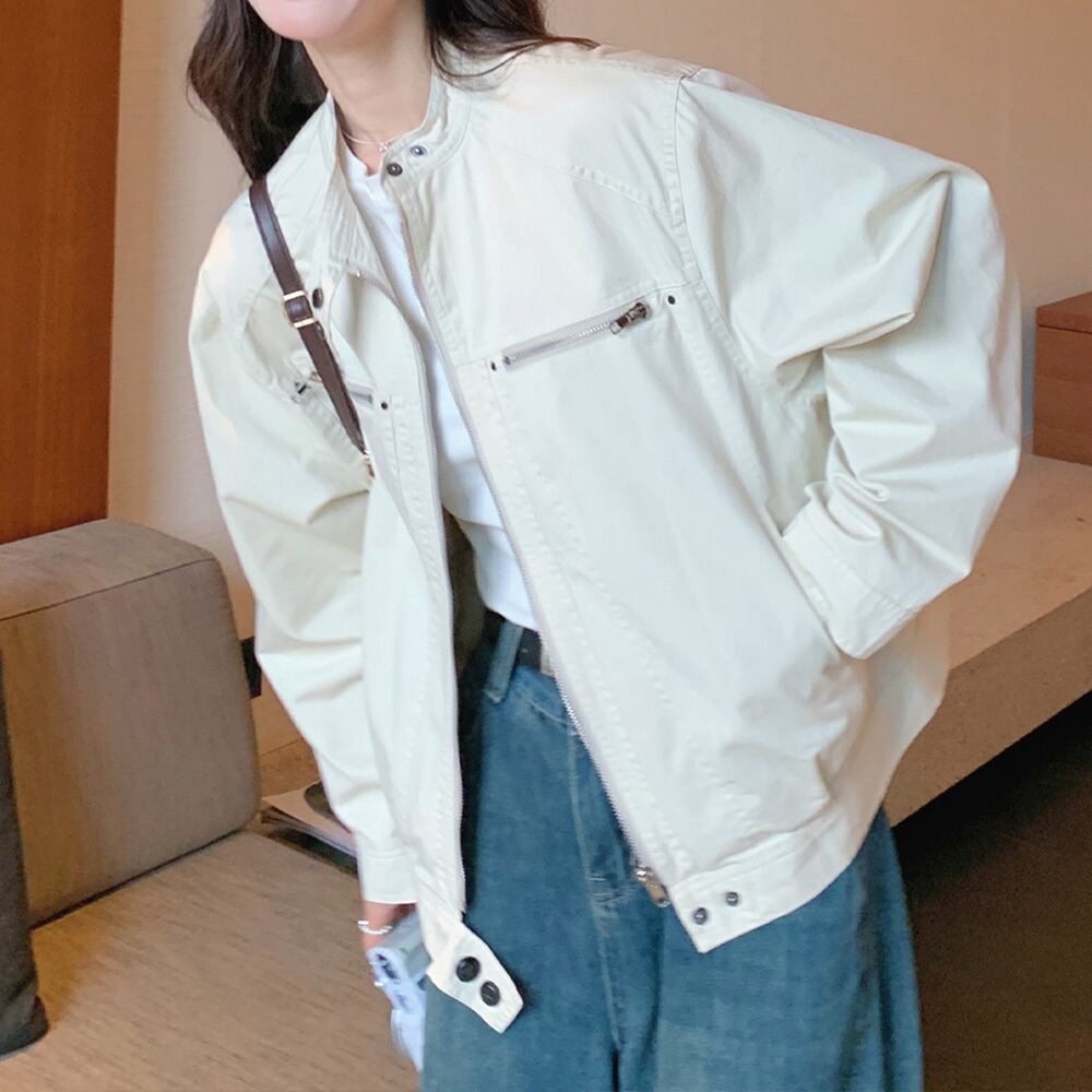 【送料無料】 ジャケット ブルゾン レディース 春秋 韓国 ライトアウター 大人 きれいめ シンプル カジュアル ライトアウター スタンドカラー ナチュラル ゆったり 体型カバー 大人可愛い 大人女子