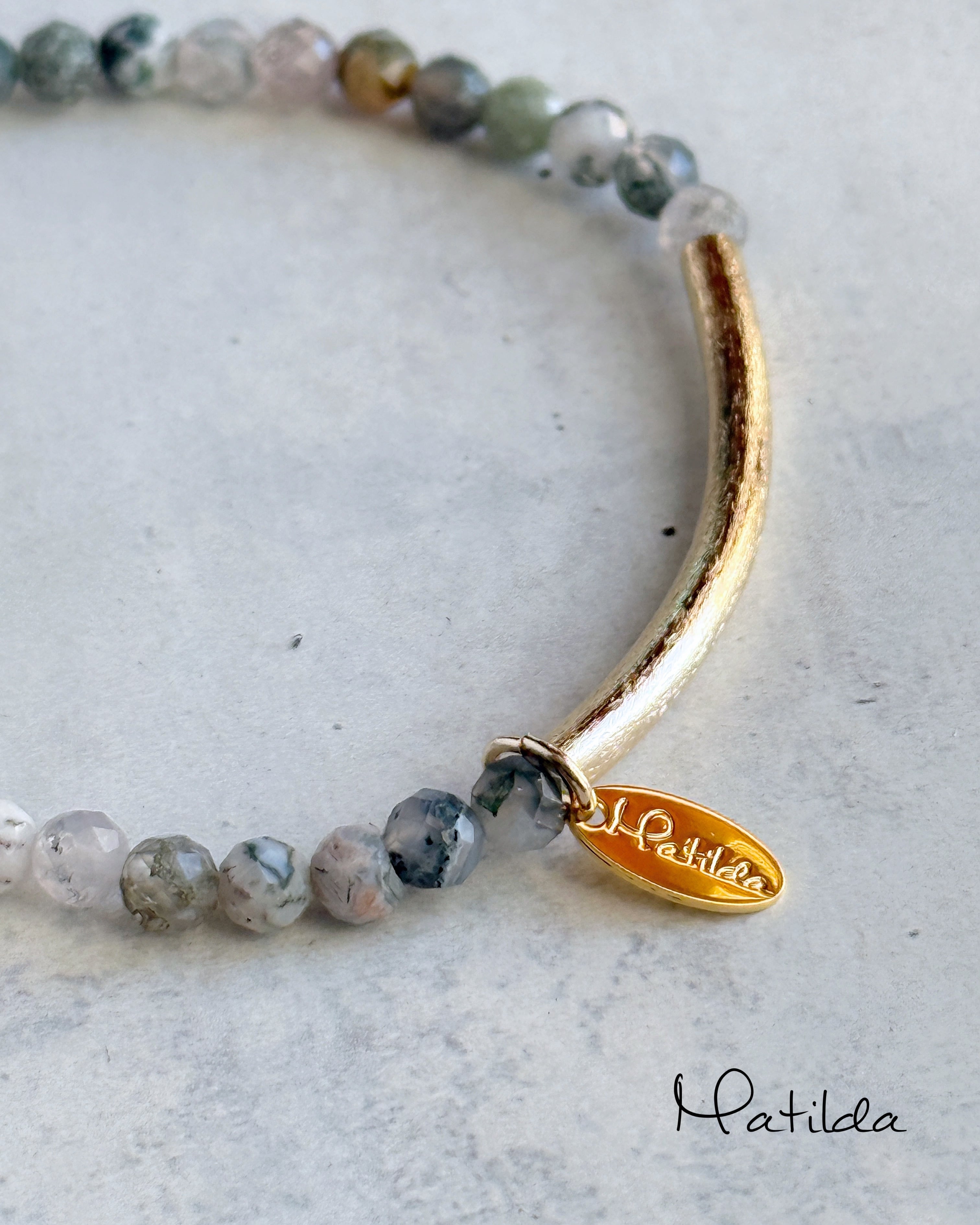 Tube & stone bracelet(モスアゲート)