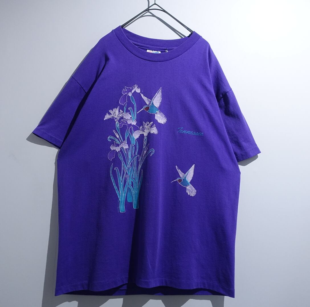 90s "Hanes" Purple Bird & Flower Print T-Shirt