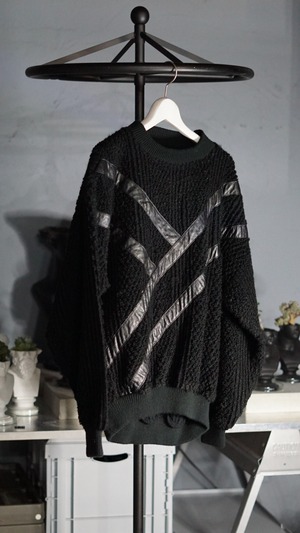 DEAD STOCK LEATHER DESIGN KNIT SWEATER