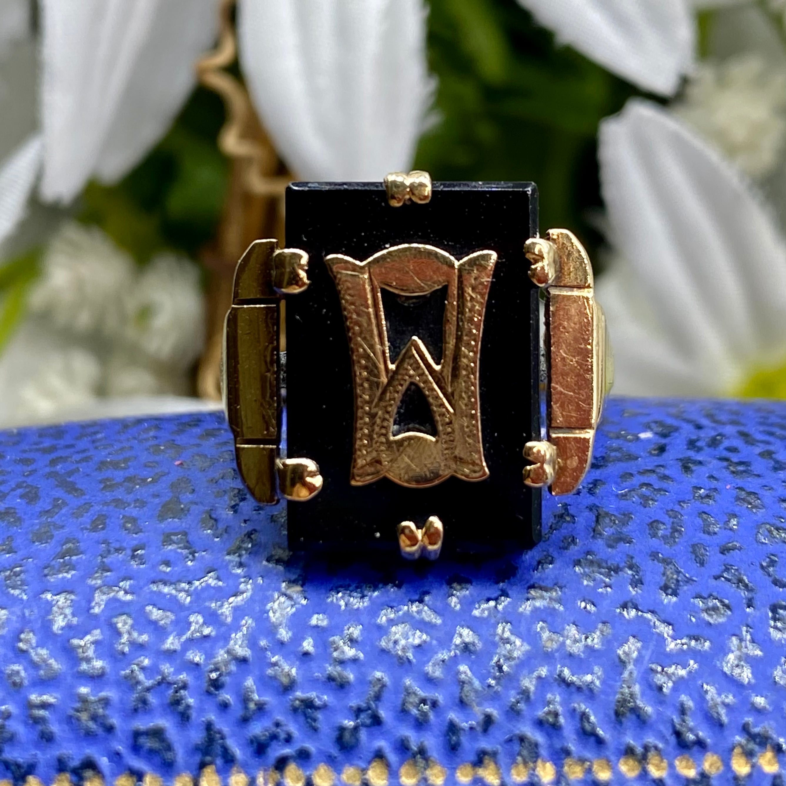 Vintage】シグネットリング 9金 ゴールド オニキス 14.5号 3.5g