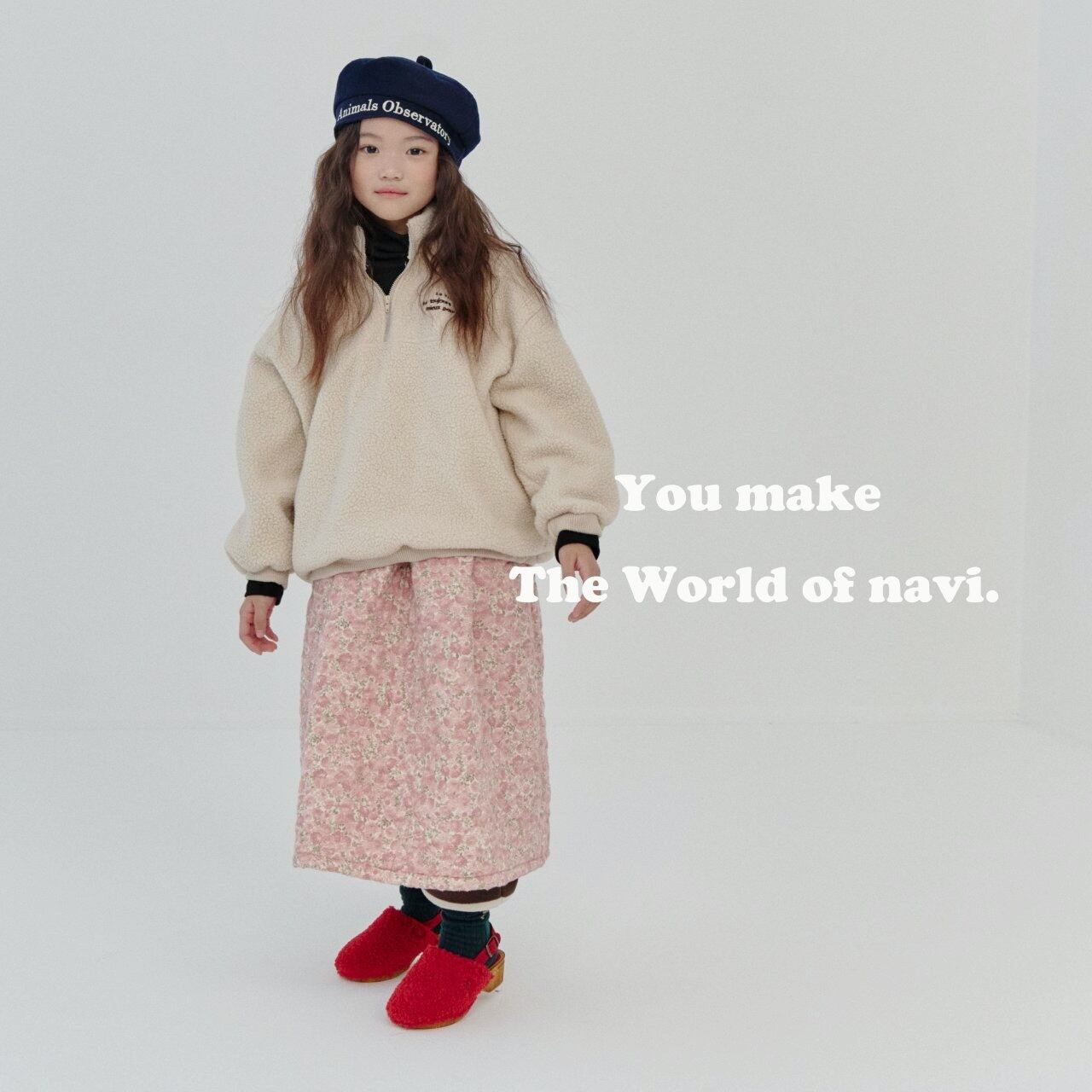 sold out»ブルー XL(120サイズ)«navi» フラワーキルティングワンピース