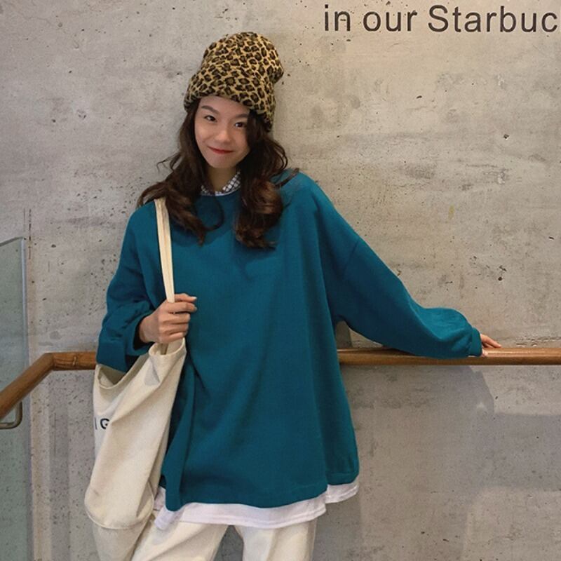 スプリングラウンドネックルーズ薄手ソリッド カラーセーター レディース ロング 春物 Oネック ソリッドカラー YY-ファッション53498723355