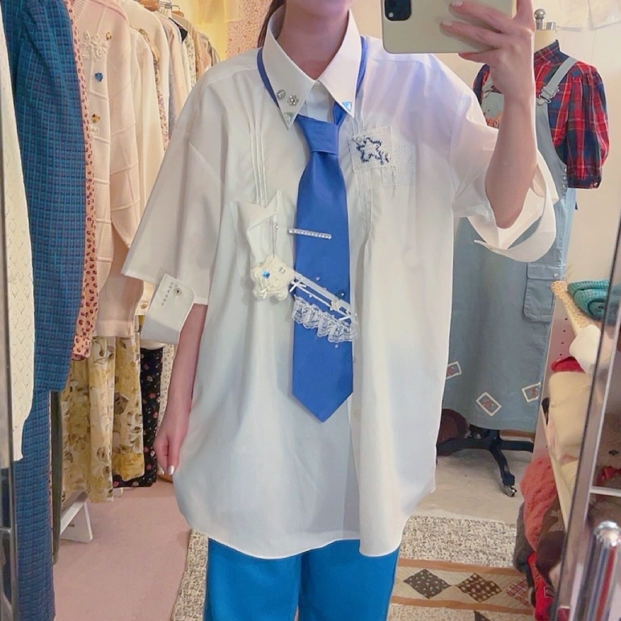 remake ˚✧₊ blue necktie big shirt