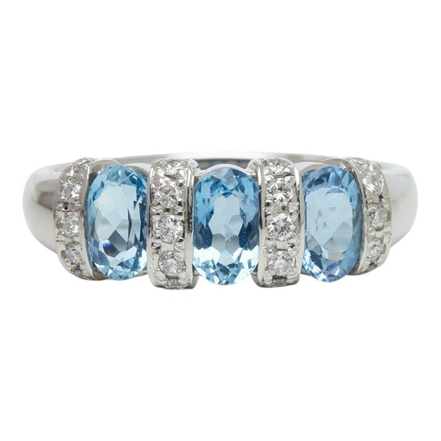Pt900 プラチナ アクアマリン ダイヤモンド アクアマリン1.30ct ダイヤ0.20ct リング 指輪 レディース 14.5号 【中古】