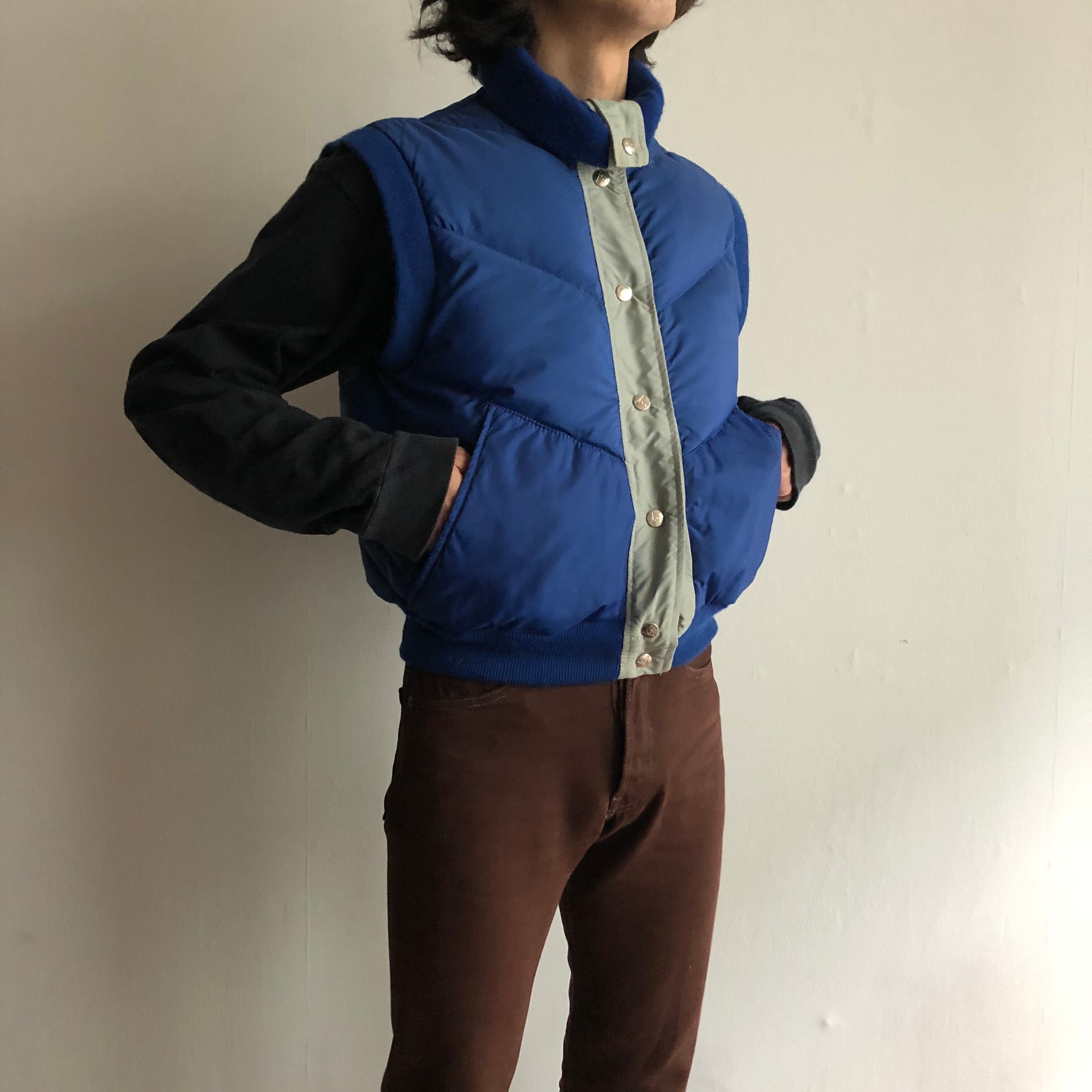 0098. 1990's gerry reversible down vest ブルー × グレー ダウン