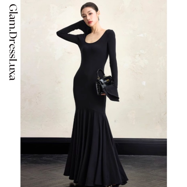 ボディフィット マーメイドフレア ワンピース_W815