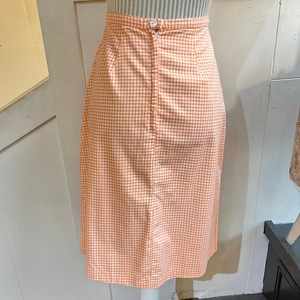 60's salmon pink check cotton skirt with belt