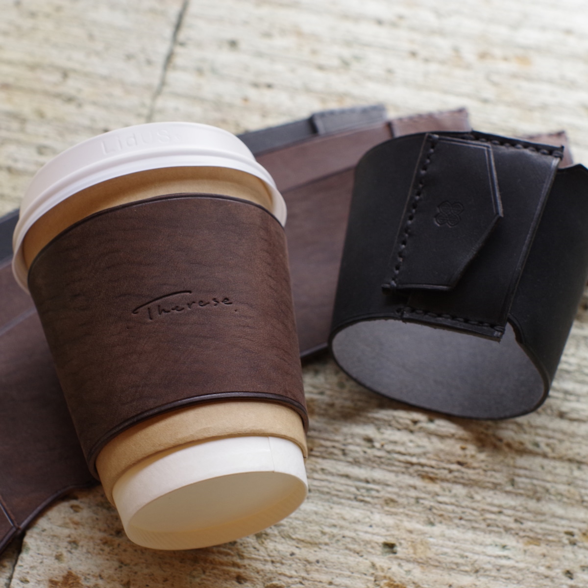 Therese Leather Cup Sleave Brown/Black【カップスリーブ】【カップ 