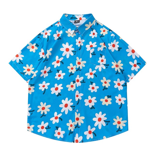 【UNISEX】DAISY PRINT RELAXED SHORT SLEEVE HAWAIIAN SHIRT M-17826