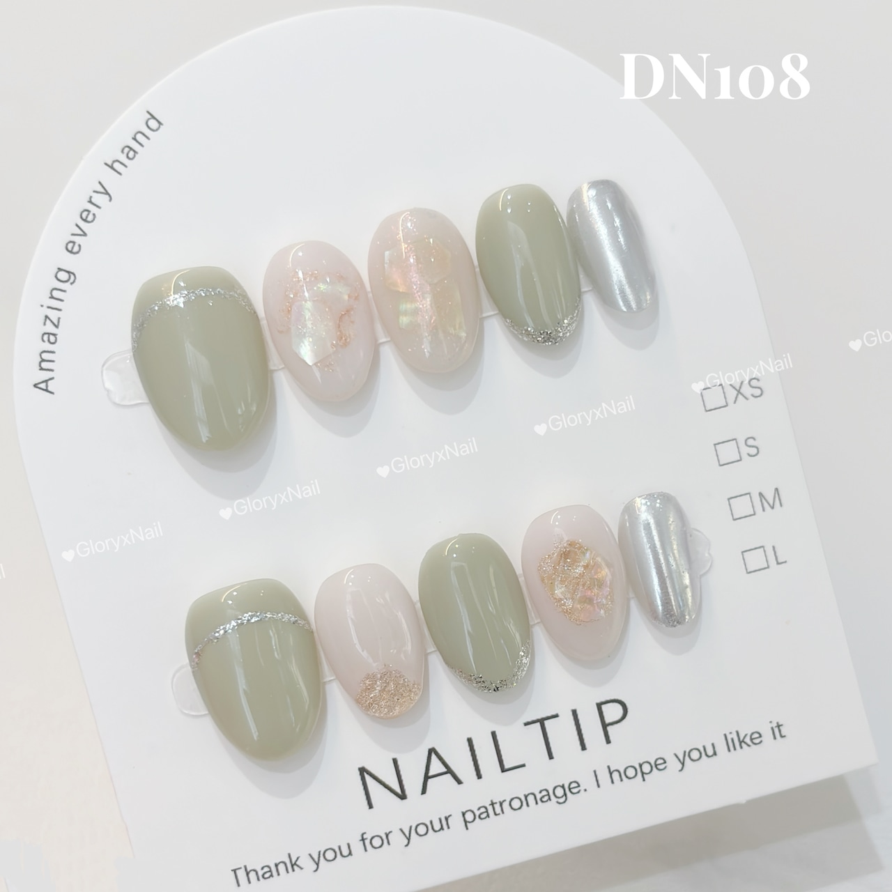 DN108 ネイルチップ　ハンドメイド 長さ選べる　写真はショートオーバル 　サイズXS/S/M/L　ツールキット付き　収納ケースあり　