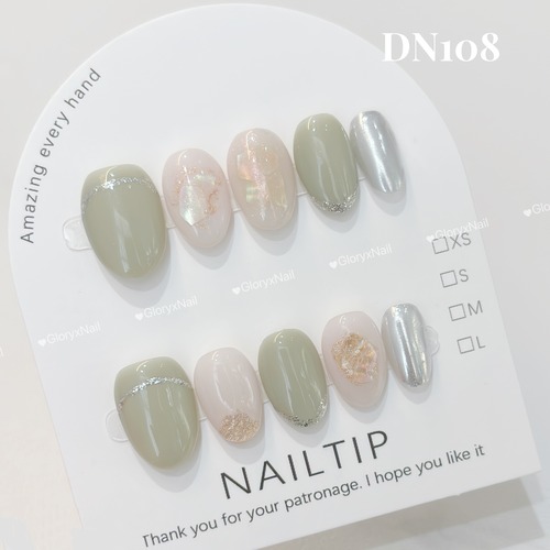 DN108 ネイルチップ　ハンドメイド 長さ選べる　写真はショートオーバル 　サイズXS/S/M/L　ツールキット付き　収納ケースあり　