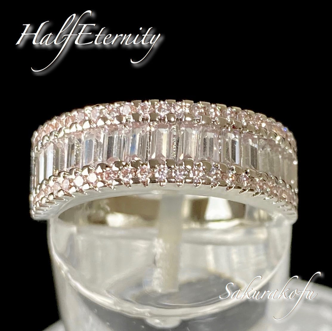 D026 バケットカット ハーフエタニティ スタイリッシュ AAAキュービック 指輪 リング