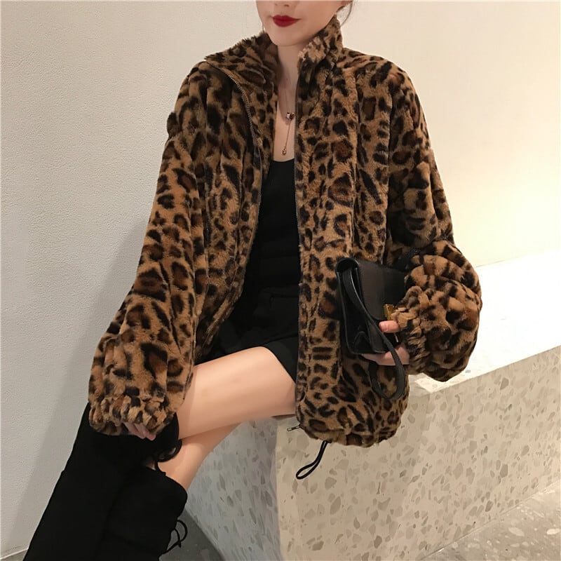 アウター ジャケット レオパード ノーカラー フリース 韓国 ふわもこ レトロ ガーリー レオパード フリースジャケット