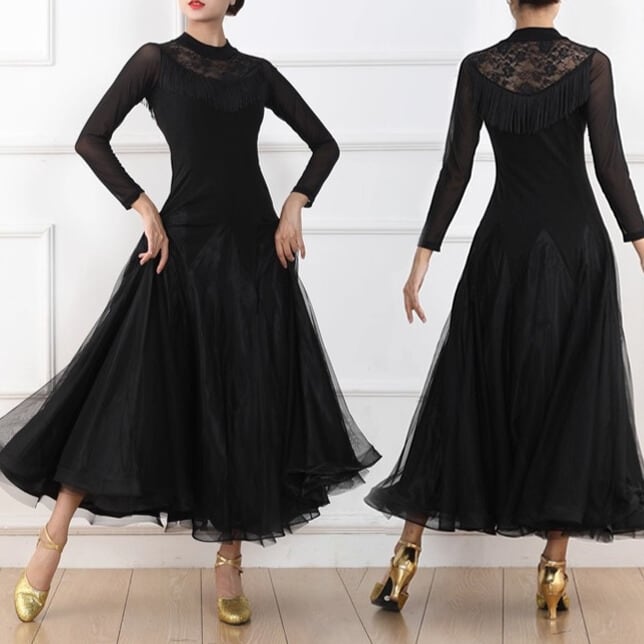 シースルーカット レース ミモレフレア ダンスドレス ds1433