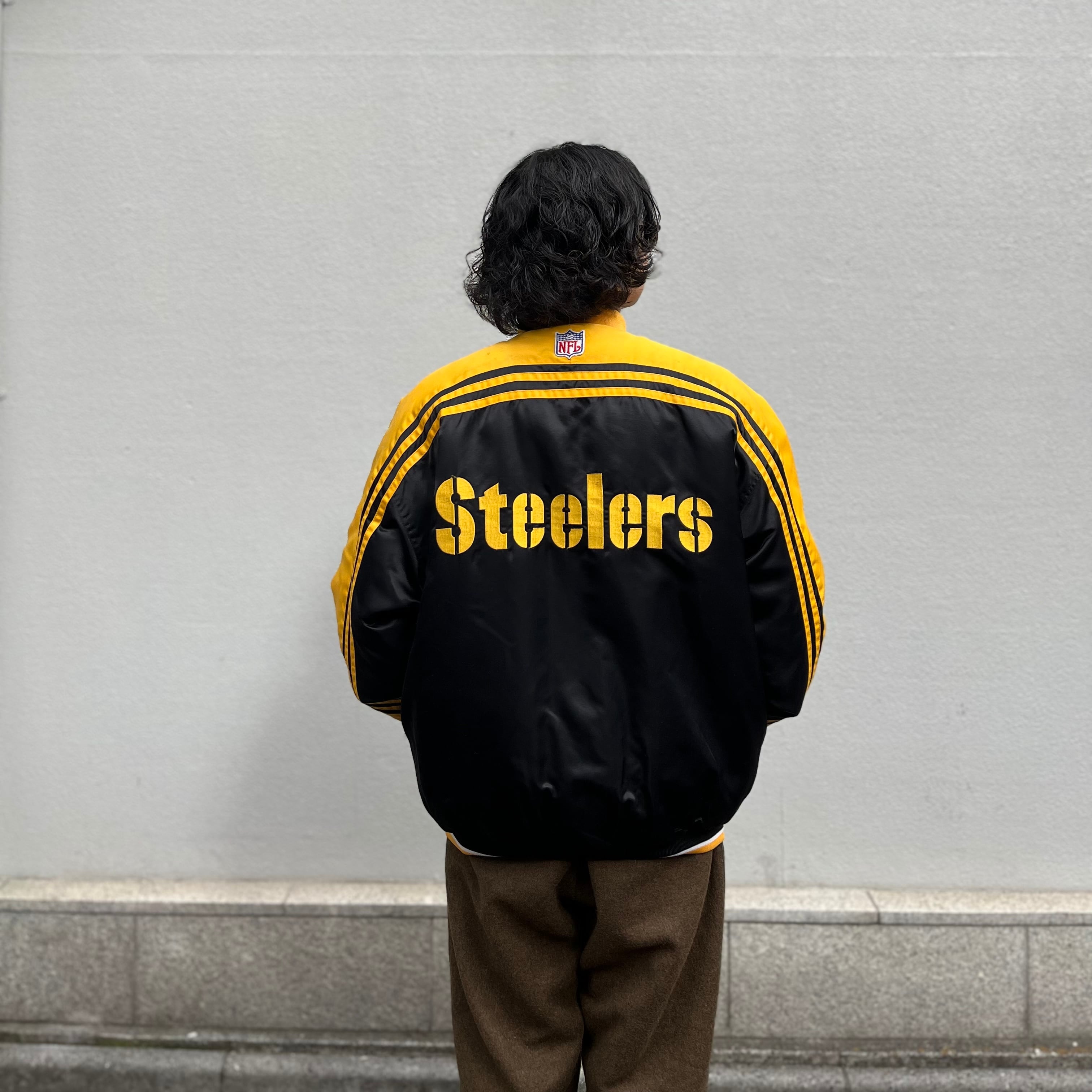 size：XL【 Steelers 】STARTER スティーラーズ スターター 中綿ナイロンジャケット スタジャンタイプ 黒 黄 古着 古着屋  高円寺 ビンテージ