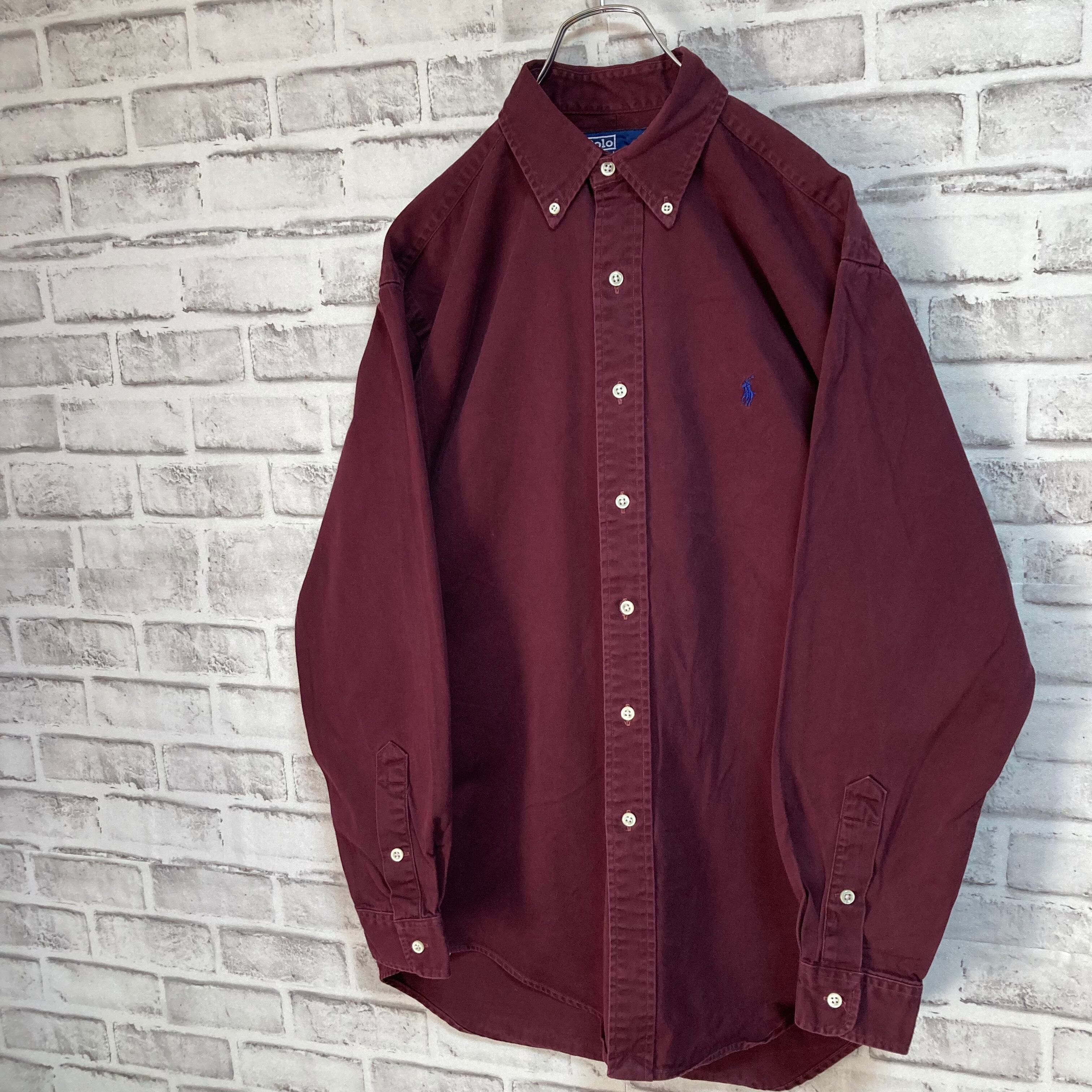 【Polo by Ralph Lauren】L/S Plain BD Shirt L相当 Made in Canada 90s ラルフローレン  カナダ製 無地 BDシャツ ボタンダウン 長袖 ポニーロゴ 刺繍ロゴ 胸ロゴ USA アメリカ 古着