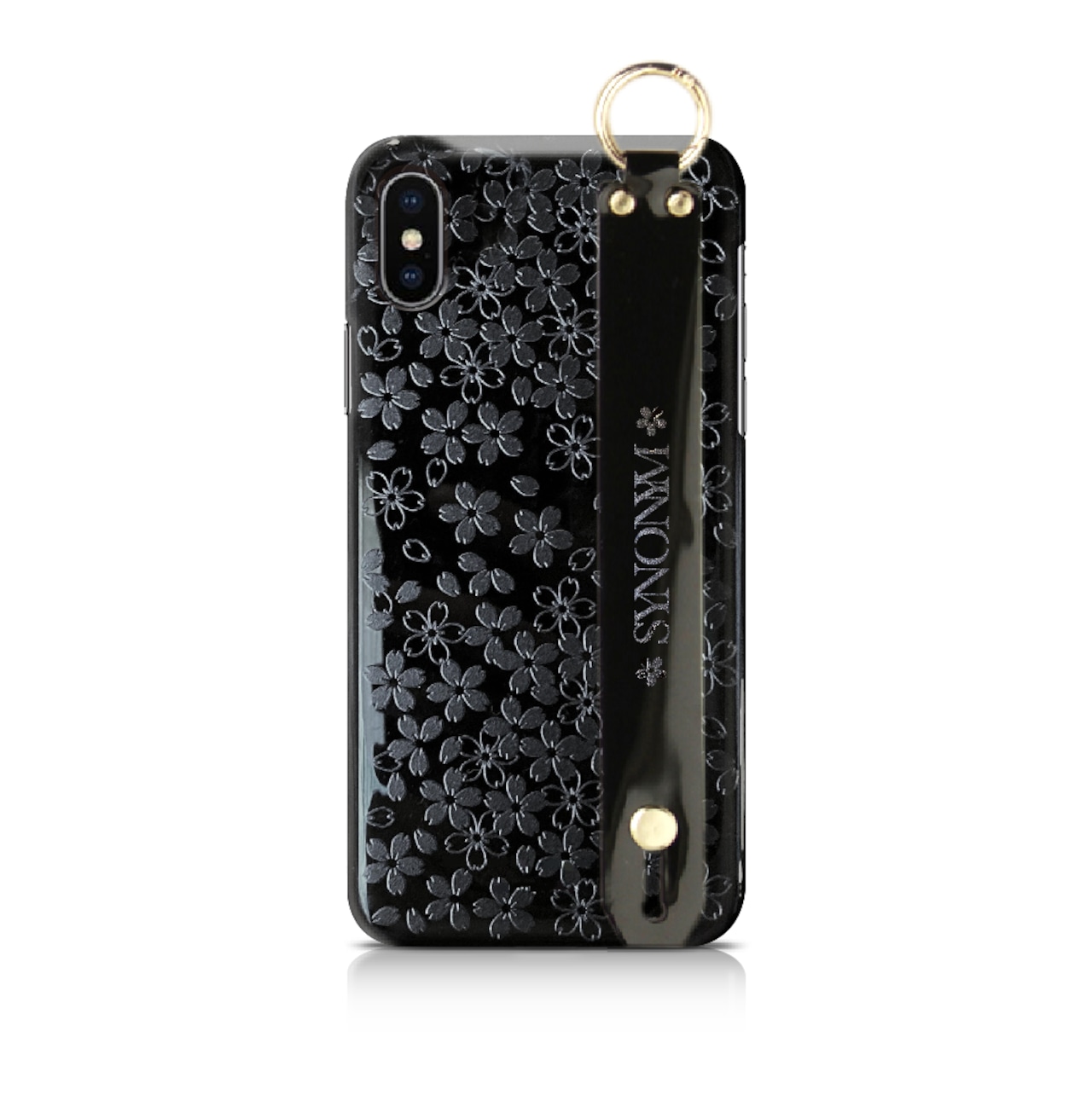 黒桜 - 和風 立体型 ハンドベルト付ソフトiPhoneケース 黒桜 - 和風 立体型 ハンドベルト付ソフトiPhoneケース