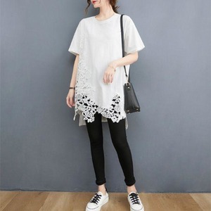 裾レースルーズ Tシャツ 2col Y TS010