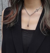 OPEN CROSS & TWIST CHAIN NECKLACE with PADLOCK / オープンクロス＆ツイストチェーンネックレス ウィズパドロック