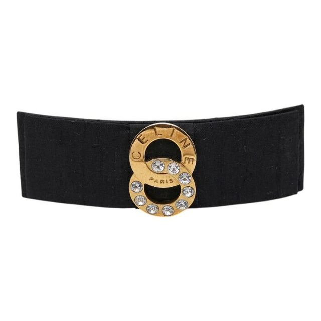 セリーヌ ダブルサークル ビジュー バレッタ ヘアアクセサリー ブラック ゴールド コットン メッキ レディース CELINE 【中古】