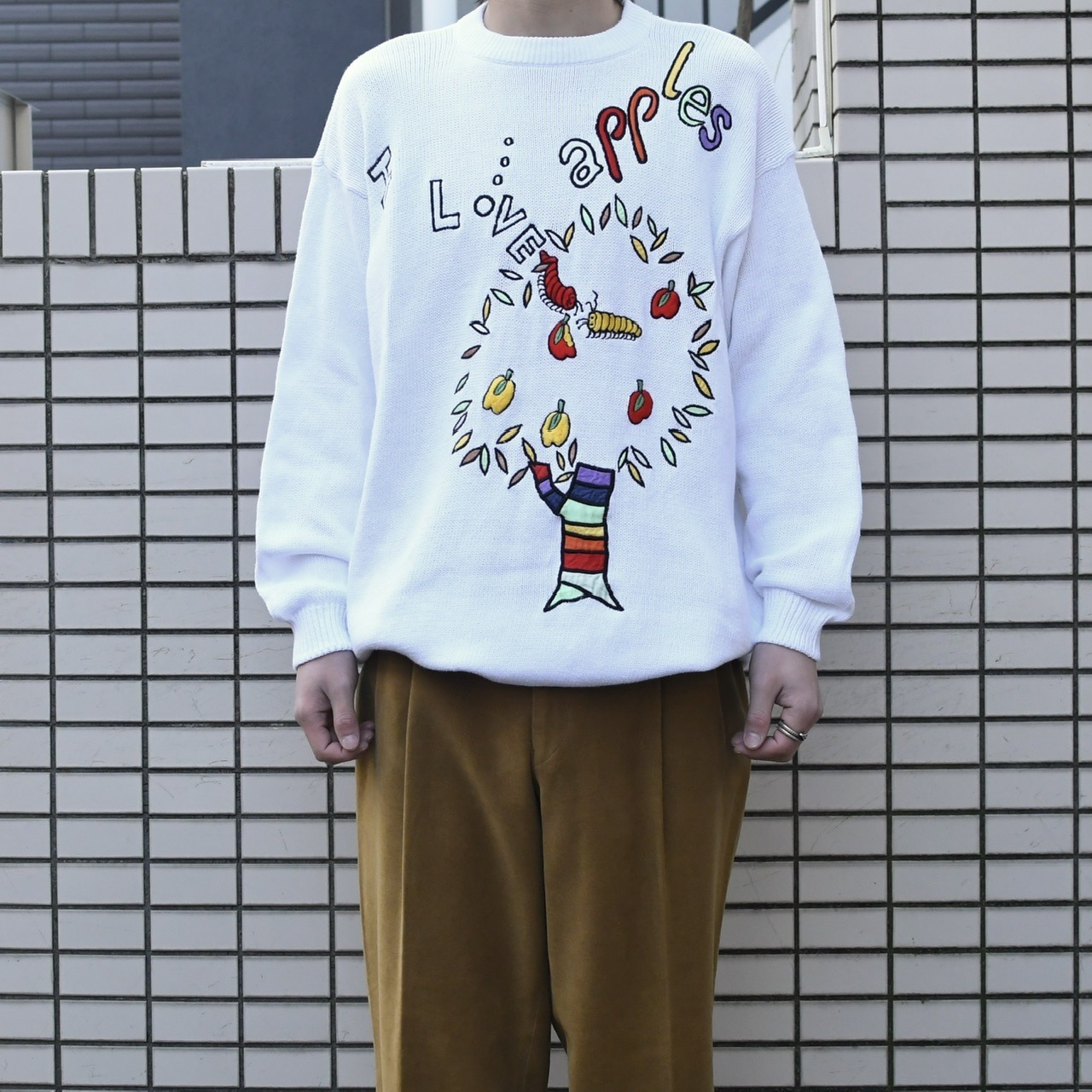 colorful caterpillar embroidery cotton knit