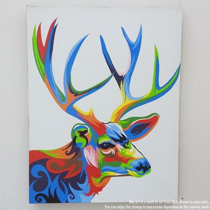ドットアート 70cm × 90cm 鹿 ドットペインティング モダンアート アジアンアート シカ しか 手描き 絵画 アートパネル