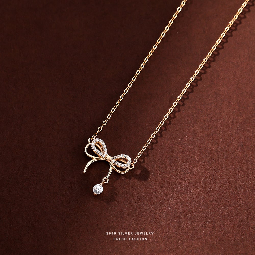 リボン ジルコニアネックレス シルバー999 2色 A2371 | Daimaruya リボン ジルコニアネックレス シルバー999 2色 A2371 | Daimaruya