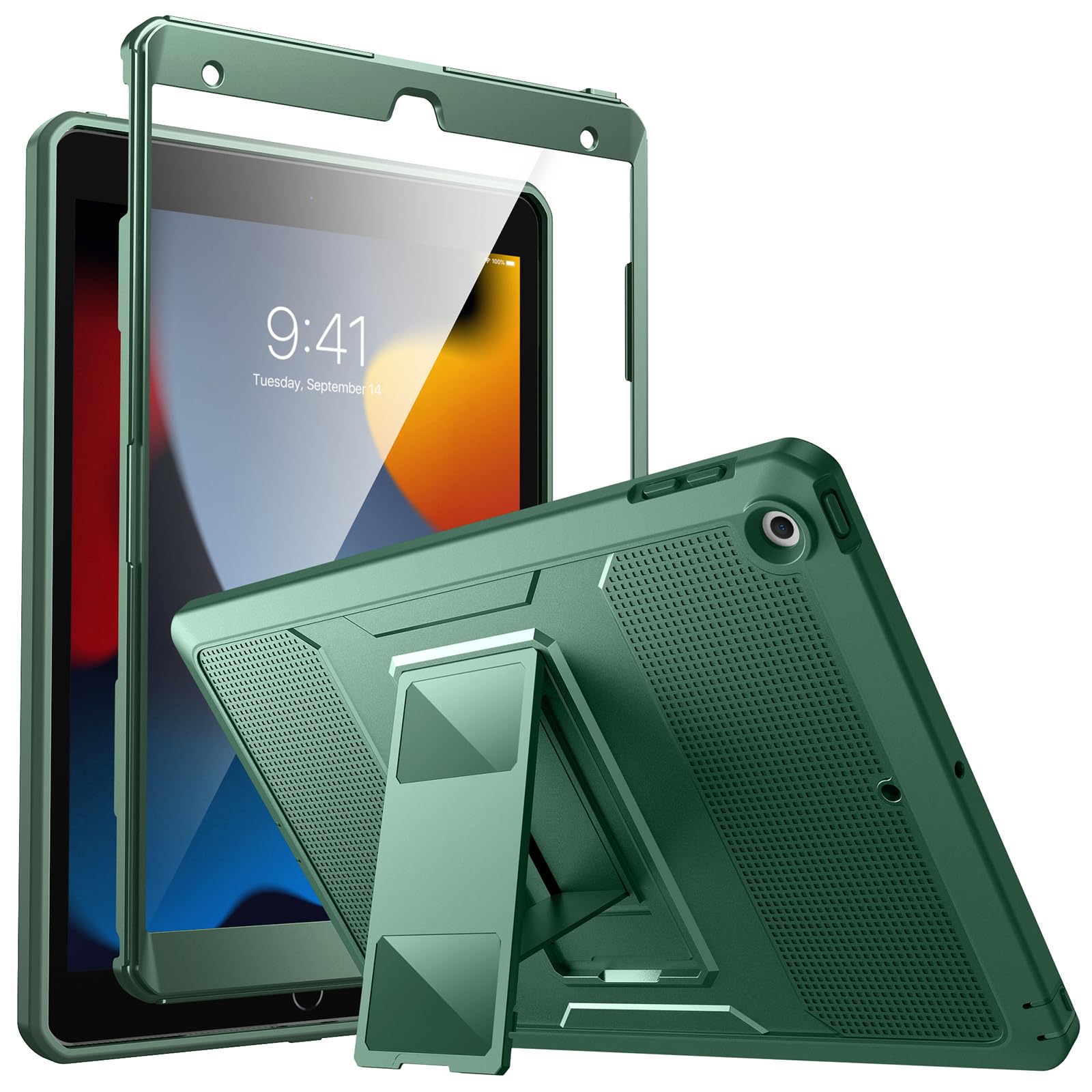 MoKo iPad 9/8/7 ケース(2021/2020/2019) iPad 10.2 全面多重保護型 スクリーンフィルム付き DarkGreen