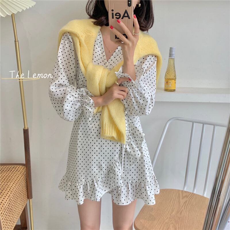 水玉スカート サイドドレス レディース ロング ビッグFスモールZ韓国70006173609