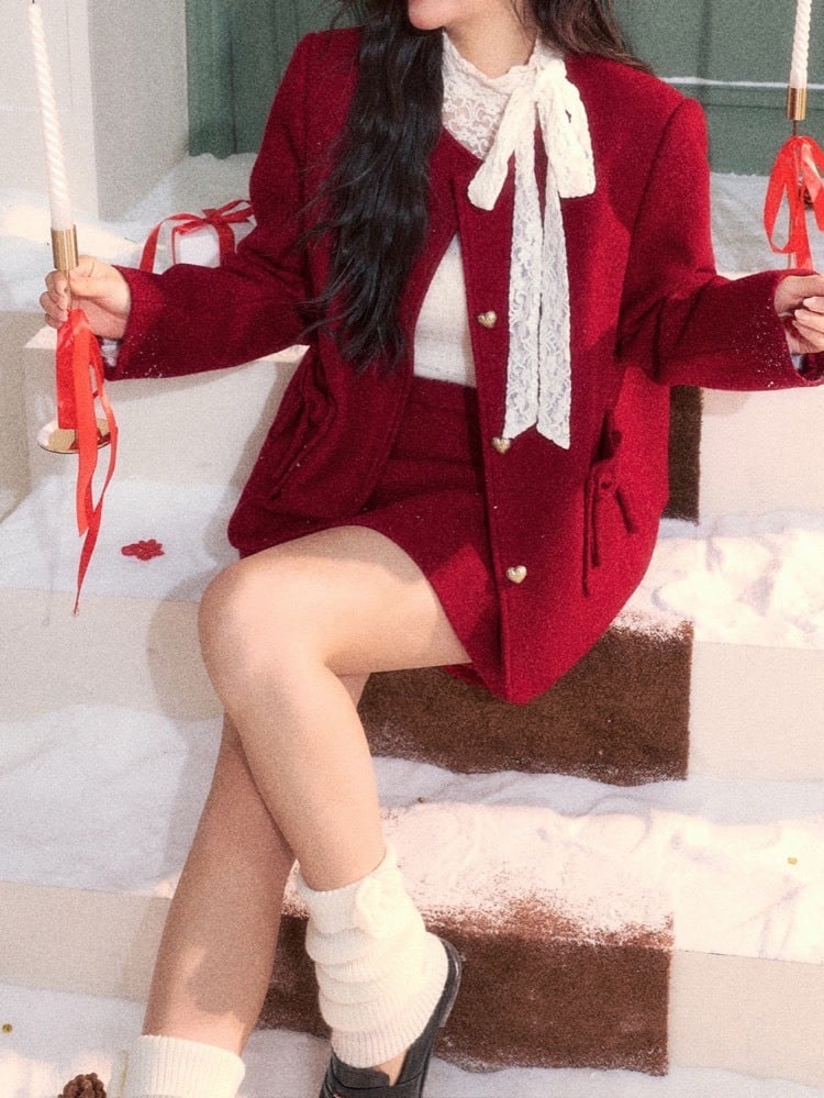 ひと目で可愛いを連れてくる ハートボタンセットアップ 大人可愛い お洒落 デート クリスマス ホリデー イベント 体型カバー 大きいサイズ 韓国 CH11317