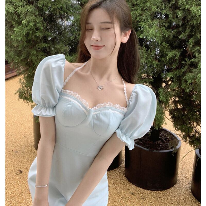 レースドレス サマースリーブショートスカート 夏物 ピュア スクウェア ステッチ ガールズファッション70385229688