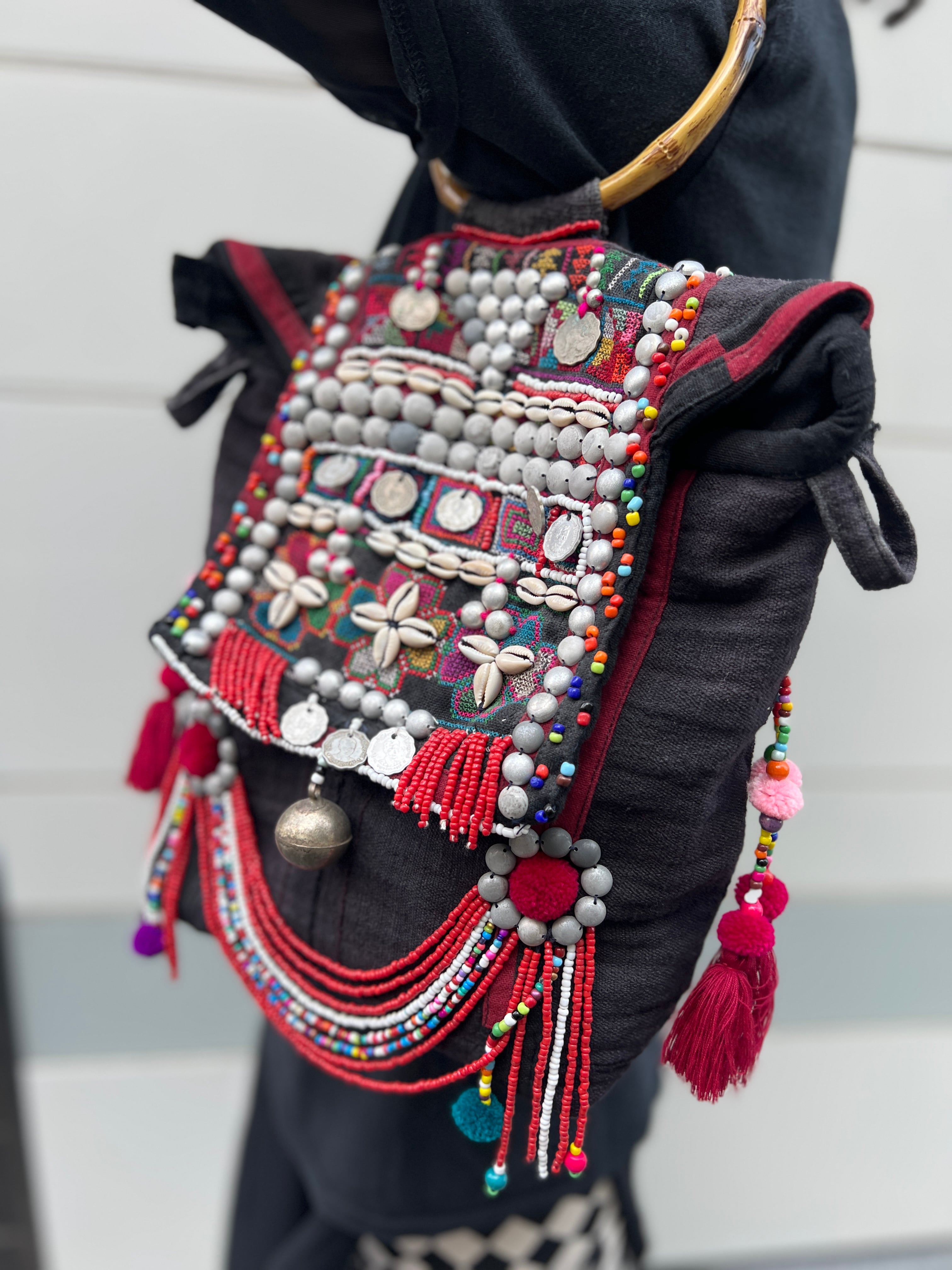 ★Special★Vintage Aka tribe handmade bamboo handle bag