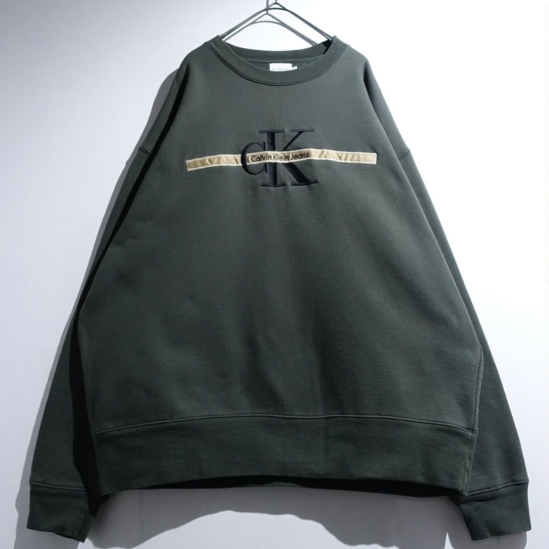 90s "Calvin Klein" Green Logo Embroidery Design Sweat