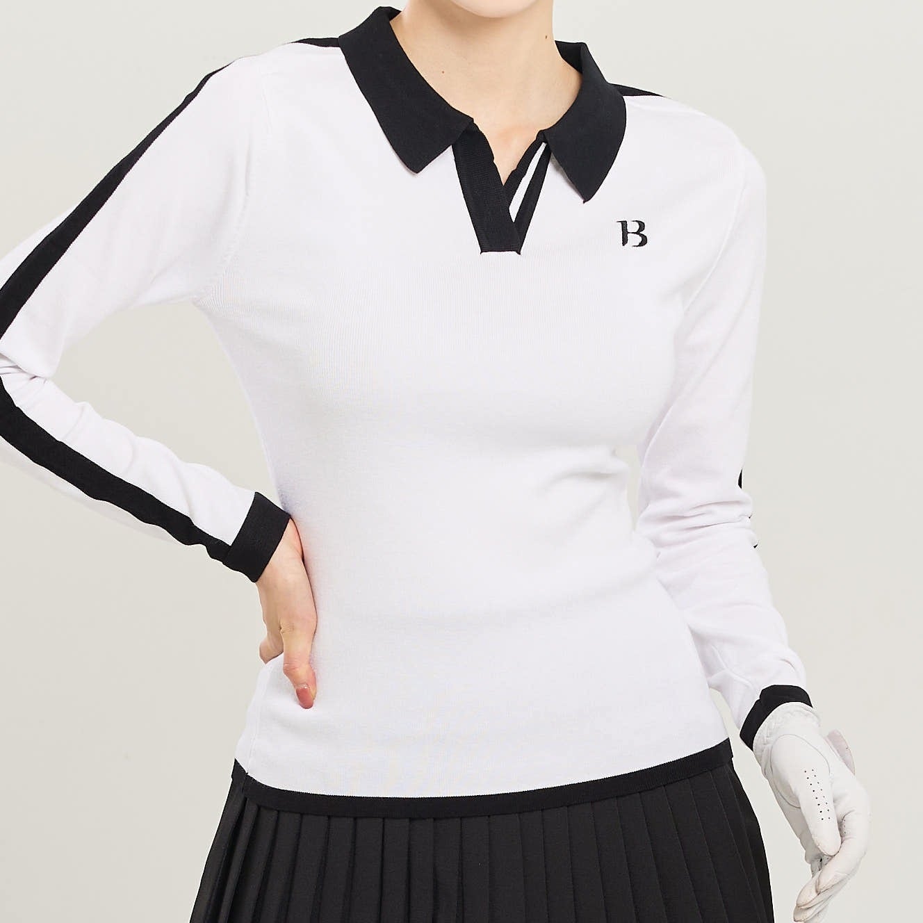 配色ライン 長袖ポロシャツ ニットトップス