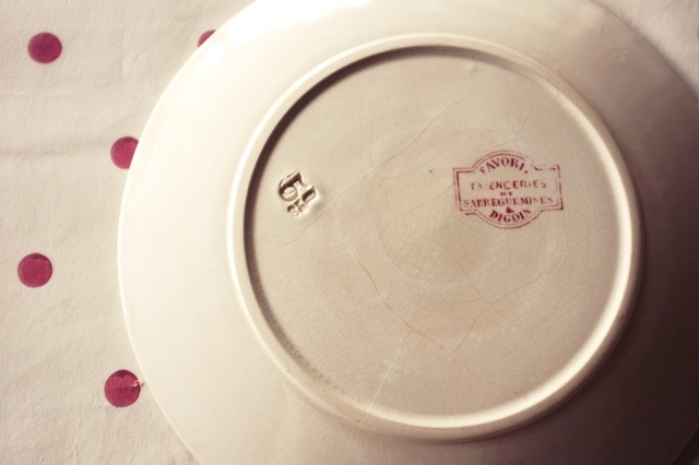 1890s~ Sarreguemines favori 薔薇色の小鳥と薔薇色の実とデザートプレート